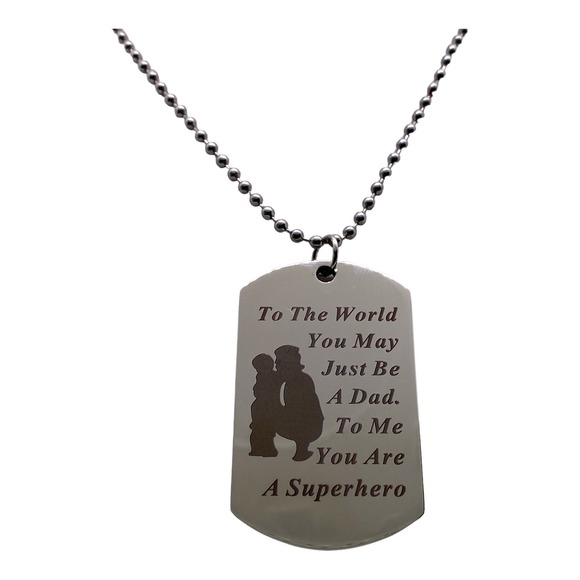 Mens Silver “Dad You are my Superhero” Dog Tag Necklace Chain Gift Box - Picture 2 of 5